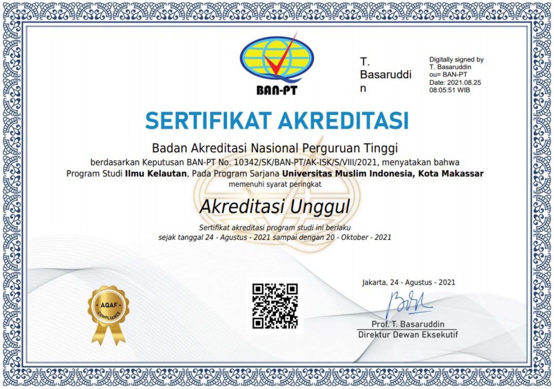 Prodi Ilmu Kelautan (IKL) meraih Akreditasi UNGGUL