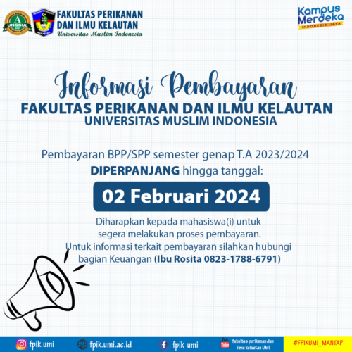 Perpanjangan Pembayaran BPP/SPP sampai dengan 02 Februari 2024